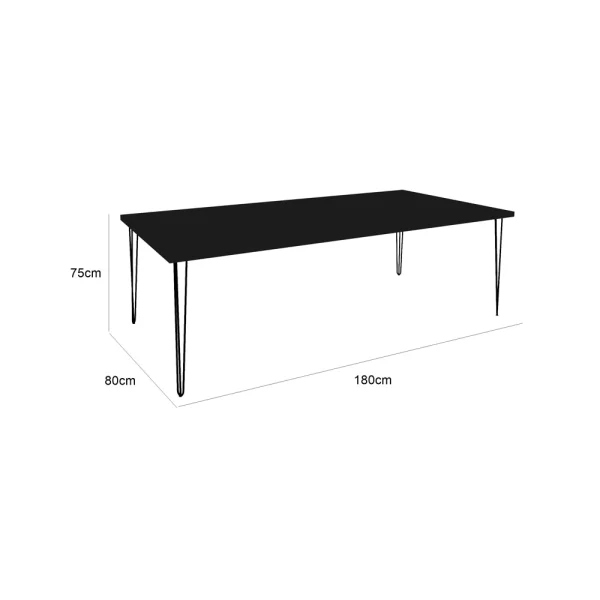 Hairpin Rectangle Dining Table Large - Black